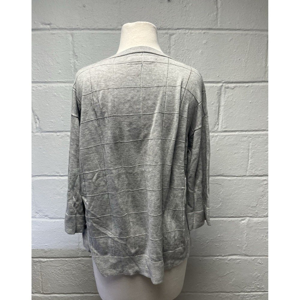 Lafayette 148 Gray Half Sleeve Sweater Medium Grid Pattern Cotton Wool Blend - Picture 7 of 11
